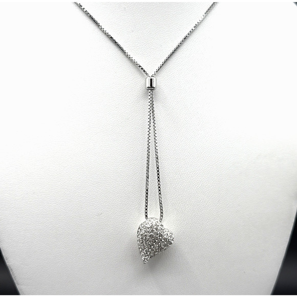 Swarovski Crystal Necklace 19in Pave Heart Pendant Silver Tone Slider READ - Picture 1 of 5